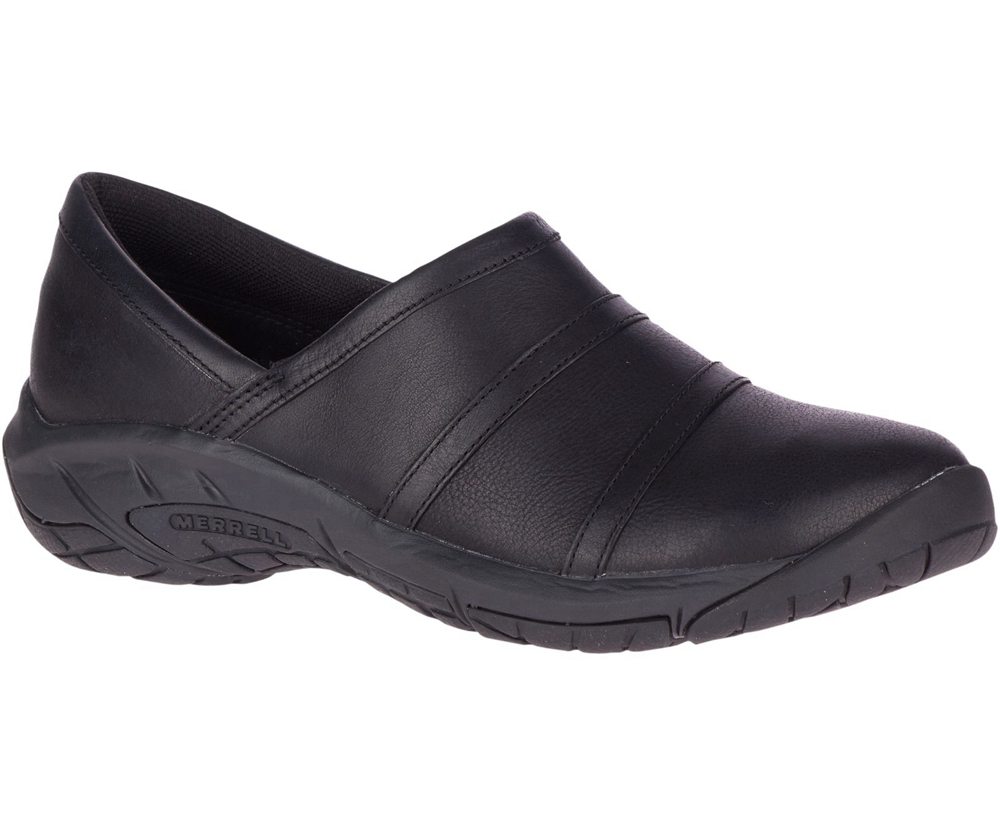 Merrell Slip Ons Black - Encore Moc 4 Leather Wide Width - Womens 72PHFBJZX